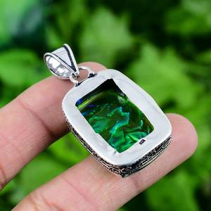 Pendentif élégant en opale verte triple, argent sterling 925, bijoux faits à la main, cadeau pour elle - Product Image 4