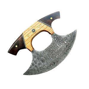 Cuchillo Ullu Burraq Hecho a Mano con Acero de Damasco, Mango de Madera, Cortador de Pizza, Funda de Cuero, Ambidiestro, Ecológico - Product Image 1