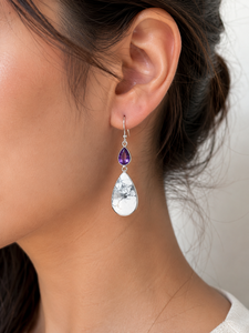 Wholesale Certified 925 Sterling <b>Silver</b> Natural Amethyst White Howlite Gemstone Bohemian Style Handcrafted <b>Dangle</b> <b>Earrings</b> - Product Image 5