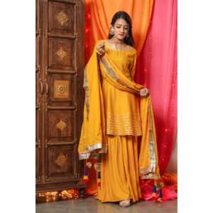 Ensemble de costume de travail jaune vif pour femme avec dupatta en tissu chiffon rayonne, taille XS - Product Image 5