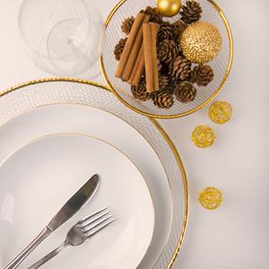 Servizio di piatti Excelsa 18 pezzi in porcellana bianca e oro con bordo dorato - Product Image 2