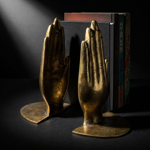 Antique Gold Metal Hand Bookends Sculptural Decorative Book Supports for <b>Bookshelf</b> Library Office <b>Desk</b> Home Decor - Product Image 3