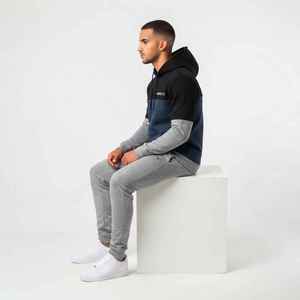 Ensemble de survêtement à capuche pour homme HAWK EYE, couleur contrastée, sweat-shirt décontracté à manches longues avec poches à cordon, gris bleu marine, vêtements d'automne - Product Image 4