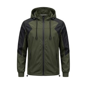 Contrast Shoulder Panels Breathable Polyester Windbreaker <b>Jacket</b> Outerwear <b>Men</b> Full Zip Weather Resistant Sports Hooded <b>Jackets</b> - Product Image 4