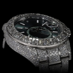 Reloj Personalizado de Fábrica con Esfera Verde Redonda y Diamantes de Moissanita Baguette, Totalmente Cubierto de Diamantes, Estilo Hip Hop, Brillante - Product Image 3