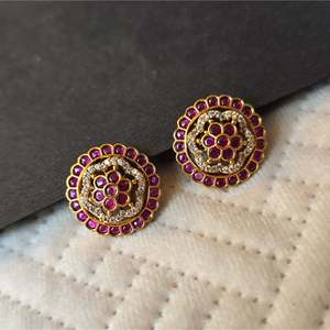 Ruby Round Medium Pearl Stud Earrings in Rhodium Plated Stainless Steel - Product Image 1