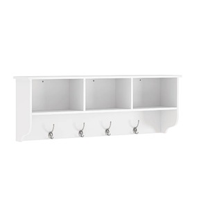 <b>White</b> Wall Mounted Hook Rack With 4 Hooks And 3 Cubbies For <b>Clothing</b> Storage Minimalist Design Drill Installation - Product Image 3