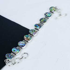 Bracelet en coquille d'ormeau naturelle, pierre précieuse grenat rouge, fait main, bijoux en argent sterling 925, cadeau pour elle - Product Image 2