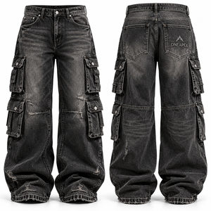 Jean cargo homme ONEAPEX taille haute en denim déchiré coupe ample style streetwear jambe large style automne - Product Image 1