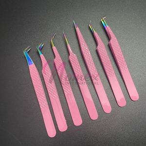 Ensemble de pinces à extensions de cils en acier inoxydable rose bébé Plasma Multi Points Outils professionnels de salon de cils Léger - Product Image 3