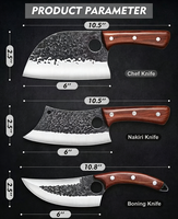 Lot de 3 couteaux de boucher serbes Viking, couteaux de chef en métal forgés à la main, hachettes à viande, couteaux à désosser pour la boucherie