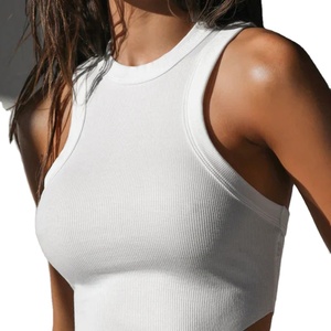 Oem Custom Logo High Quality Sleeveless Ladies Cotton Plain Knit Ribbed Crop Tank <b>Top</b> for Women Custom Women tank <b>Top</b> - Product Image 5