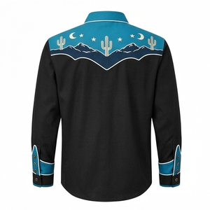 Camisa Vaquera Unisex OEM de Manga Larga con Bordado Rodeo, Estilo Vintage Casual, Corte Ajustado y Ribete en Contraste - Product Image 3