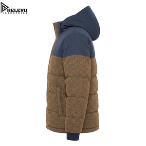 Chaqueta acolchada de invierno para hombre al por mayor OEM, chaqueta acolchada con capucha de lona azul marino y tweed marrón moteado, chaqueta acolchada. - Product Image 3