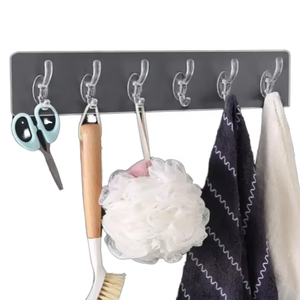 Modern Transparent PVC Wall Hook Waterproof Traceless Adhesive Storage <b>Hanger</b> Six Row Multifunction Kitchen Organizer Wall Mount - Product Image 1
