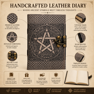 Journal en cuir vintage |   Carnet gaufré Pentagramme Celtique avec cadenas antique, fait main, pour la rédaction et le voyage, cadeau pour hommes et femmes - Product Image 5