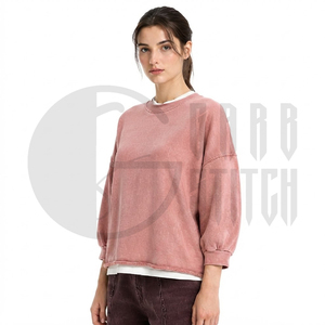 Sweat-shirt oversize à col rond pour femme, couleur unie, épaules tombantes, pull en tricot, mélange coton et polyester, vêtements d'automne - Product Image 2
