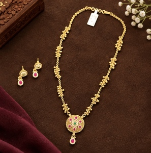 TISHYA DIAMOND Ethnic Gold Plated Copper Alloy <b>Necklace</b> Earrings <b>Set</b> Imitation <b>Pearl</b> Moissanite Trendy Flower Design for Jewelry - Product Image 3