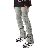 Custom Denim Luxury Flare Snap Button Jeans de marca Hombres Estilo Pantalones acampanados Desgastados Skinny Stacked Jeans