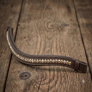 Diadema de cuero acolchada con forma de onda para caballo, con canal vacío y una hilera de cristales de diamante plateados y dorados brillantes. - Product Image 6