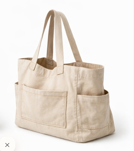 Sac de shopping en toile de coton 100% grande taille personnalisé COTTON VOYAGE avec poignée d'épaule pour usage quotidien, couleur beige - Product Image 4