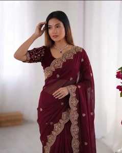 Designer Elegant <b>Saree</b> Crafted In Star Georgette Featuring All Over Embroidery Work Paired With A Matching Embroidered Blouse - Product Image 3