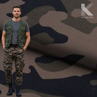 Tela de Sarga de Algodón y Spandex de Peso Medio 230gsm, 99% Algodón 1% Spandex, Elástica, Estampado Camuflaje Reactivo, Tejida para Prendas de Vestir