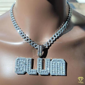 <b>Iced</b> <b>Out</b> Moissanite Diamond " TEE " Pendant Necklace Hip Hop Jewelry With Cuban Link <b>Chain</b> - Product Image 5