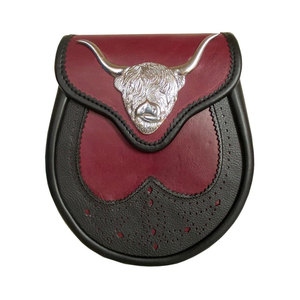 Sporran en cuir véritable fait main de haute qualité pour homme, bicolore, avec badge traditionnel tête de taureau, vente en gros personnalisée - Product Image 3