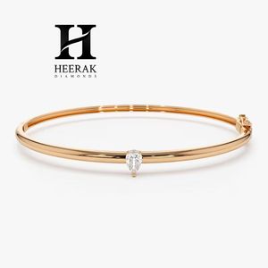 Minimalist Pear Cut Diamond <b>Bangle</b> 14K 18K <b>Solid</b> White <b>Gold</b> Solitaire Lab Grown Diamond Bracelet IGI Certified Fine Jewelry - Product Image 3