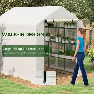 Serra Grande Bianca con Scaffalature, Copertura in PE e Porta Avvolgibile per Giardino e Coltivazione Idroponica Esterna per Uso in Giardino - Product Image 5