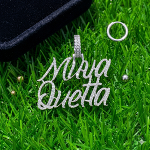 10K White Gold Iced <b>Initial</b> Name <b>Necklace</b> Moissanite Diamond Chunky Custom Cursive Letter Pendants Charms Trendy Unisex Party - Product Image 1