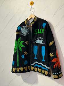 Handmade Suzani <b>Velvet</b> <b>Jacket</b> Floral Embroidery Crew Neck Full Sleeves Boho Style Autumn Winter Women's Outerwear - Product Image 3