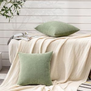 GAWAMAY Juego de 2 Fundas de Cojín Decorativas Cuadradas de Chenilla Súper Suave de 18"x18" Pulgadas, Color Verde Salvia, Estilo Rústico para Otoño - Product Image 1