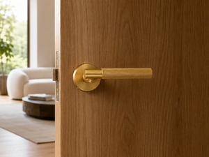 Modern Solid <b>Brushed</b> Brass Mutil Finish Knurled Lever Interior Door Handle - Product Image 2