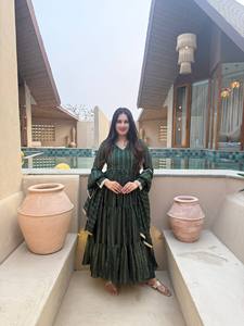 Robe ethnique longue en coton rayé vert pour femme, coupe ample, tenue décontractée d'été, style Inde Pakistan - Product Image 4