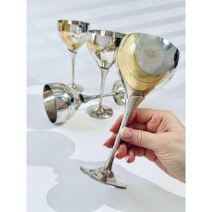 Excellent Stainless Steel Cocktail <b>Glasses</b> Set Of 4 Gold Rimmed Bell Shape Handmade Glam Party <b>Goblets</b> - Product Image 2