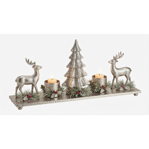 Support de bougies de Noël de luxe en forme de renne argenté, en aluminium, pour couronne de l'avent, support à 4 bougies, décoration festive pour fêtes - Product Image 2
