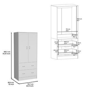 ไซโลตู้ armoire 71มีสองประตูลิ้นชักและแกนแขวนตู้เสื้อผ้าเฟอร์นิเจอร์ - Product Image 4