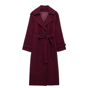 Abrigo Largo Elegante para Mujer con Cinturón en la Cintura, Cuello de Solapa, Combinación de Lana Cálida, Ropa de Invierno - Product Image 1
