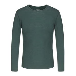 Camiseta informal de punto de manga larga con cuello redondo y color liso para mujer, corte regular, para todas las estaciones, verde - Product Image 1