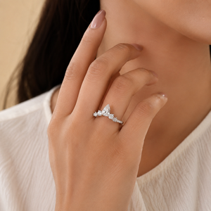 18K White Gold Pear & Round Lab Grown Diamond Tiara Band <b>Ring</b> | <b>Crown</b> Curved Wedding Band | Stackable Anniversary Jewelry Gift - Product Image 4
