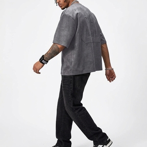 Camiseta Vintage Lavada para Hombre, Manga Corta, Cuello Redondo, Algodón, Estilo Urbano, Ecológica, con Pedrería en Relieve, Lisa, Casual - Product Image 4