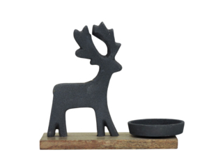 Portavelas Rústico de Reno en Aluminio con Base de Madera - Decoración Festiva Negra Mate para Mesa, Centro de Mesa Minimalista - Product Image 2