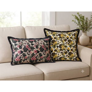 100% Herringbone Linen Floral Printed Cushion <b>Cover</b> | Premium Decorative <b>Throw</b> Pillow <b>Cover</b> for <b>Sofa</b>, Bed & Living Room - Product Image 1