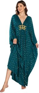 Vestido Abaya con Estampado de Lunares Color Verde Azulado, Manga Larga, Corte Holgado, Largo hasta el Suelo, Estilo Modesto, Ropa Diaria para Mujer, Talla Grande, Poliéster - Product Image 3