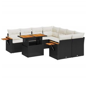 Conjunto de Sofá de Jardín de 9 Piezas con Patas Ajustables, Ratán PE Negro, Muebles de Exterior Cómodos y Elegantes - Product Image 2