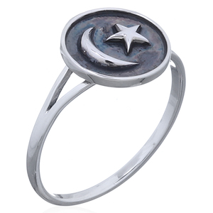 Bague vintage en argent vieilli pour femme, avec croissant de lune et étoile, en argent 925 - Product Image 1