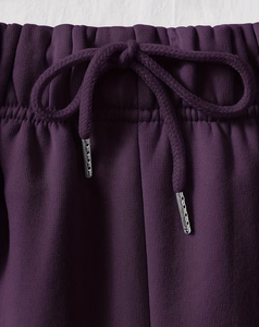 Women Purple Hooded Sweatshirt Jogger Set Solid Color Two Piece Tracksuit Casual Loose Fit Full Sleeve Knitted Cotton - Product Image 5