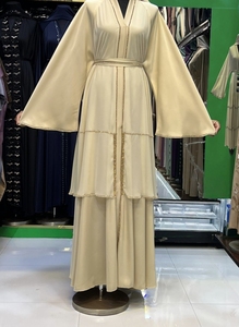 Wholesale Modest Dubai Beaded Sequined <b>Long</b> Sleeve Abaya Muslim Traditional Handmade Wedding Women Breathable V Neck - Product Image 3